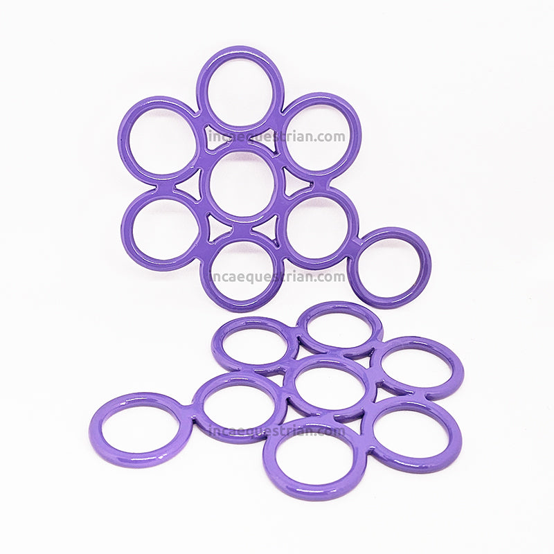 Flower hackamore shank cheekpieces pair in purple and standard, longer style