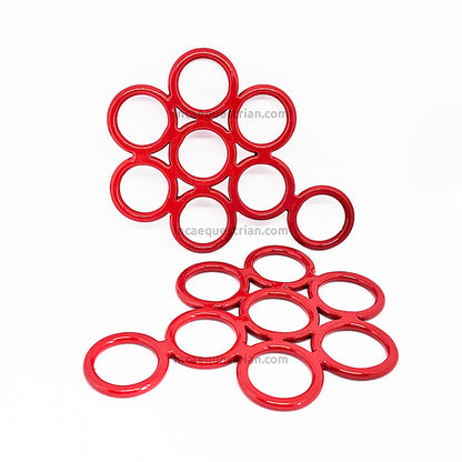 Flower hackamore shank cheekpieces pair in red and standard, longer style