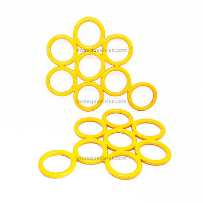 Flower hackamore shank cheekpieces pair in yellow and standard, longer style