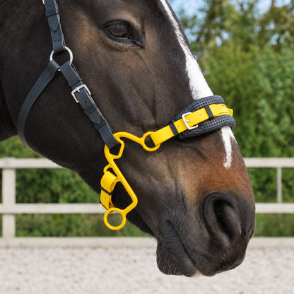 Yellow BioThane® Little S hackamore noseband with black padding, complete with yellow Little S hackamore shanks.